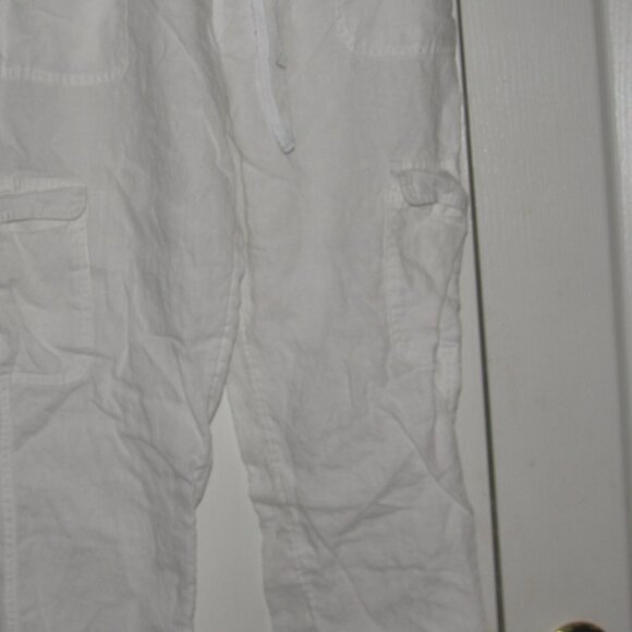 NICOLE MILLER White 100% Linen Pull-On Cargo Jogger White Pants Size Small - Picture 4 of 7